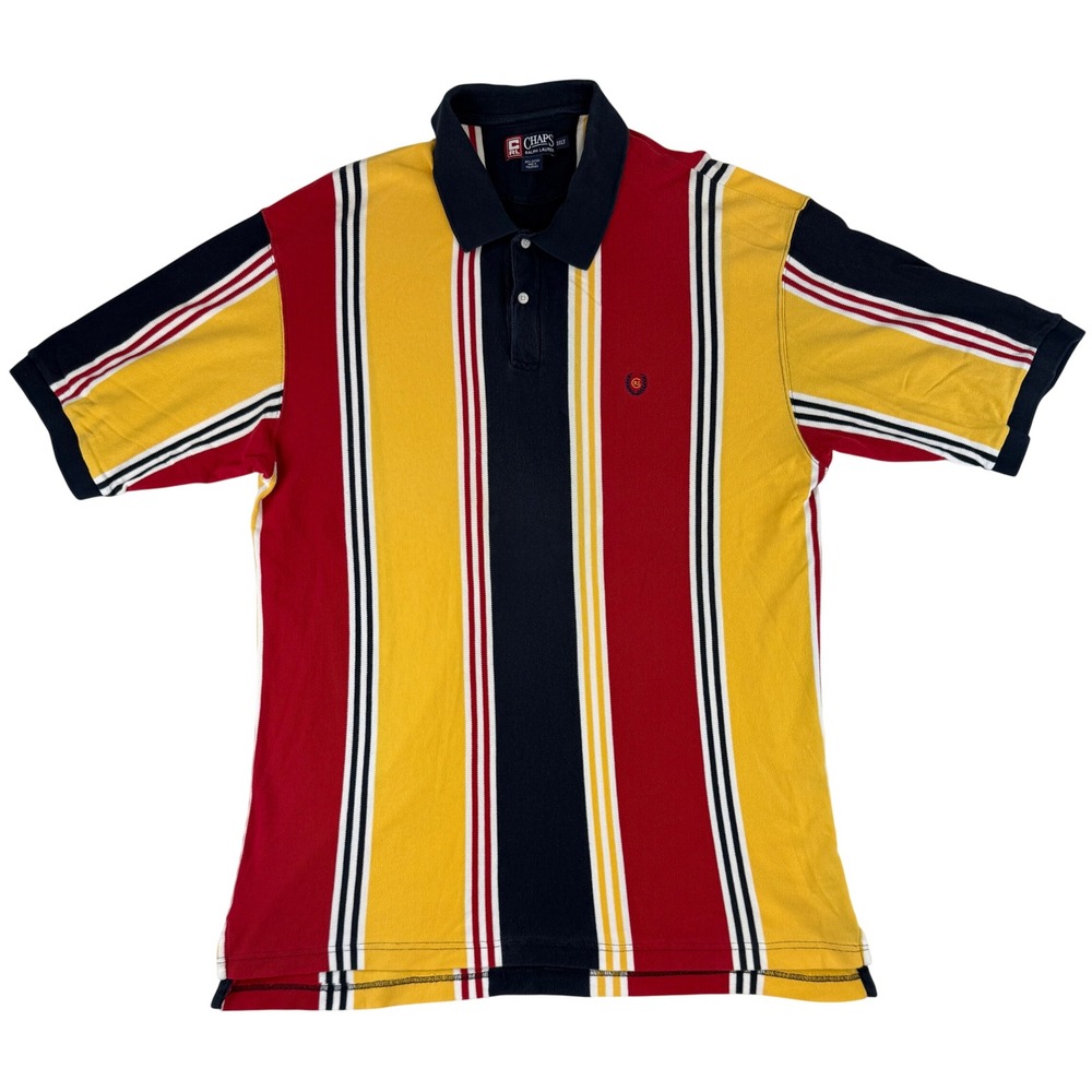 Chaps Polo Shirt Mens 3XLT Red Yellow Blue Vertical Stripe Cotton 311012T
